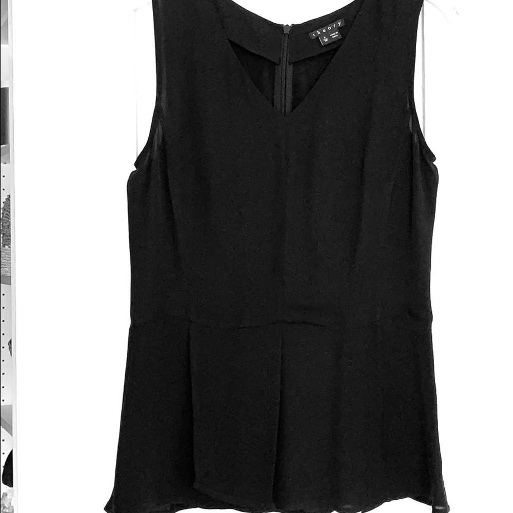 Theory Black Silk Peplum Blouse